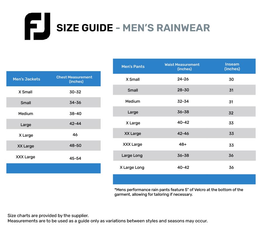 footjoy-wind & rain wear-mens size chart
